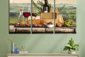 Модульная картина триптих на холсте KIL Art Идеальные сочетания вина и сыра 78x48 см (304-31)