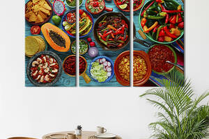 Модульная картина триптих на холсте KIL Art Изобилие мексиканских блюд 78x48 см (295-31)