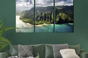 Модульная картина триптих на холсте KIL Art Зелёный остров Кауаи 156x100 см (453-31)
