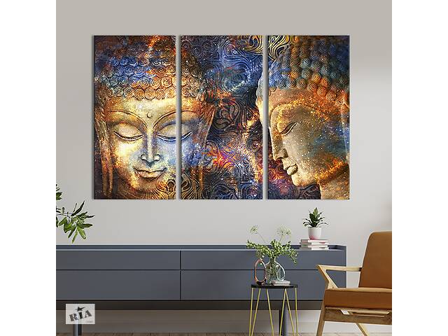 Модульная картина триптих на холсте KIL Art Золотой портрет Будды 156x100 см (83-31)