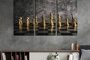 Модульная картина триптих на холсте KIL Art Золотые шахматы на доске 78x48 см (540-31)