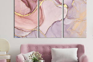 Модульная картина триптих на холсте KIL Art Золотисто-розовый мрамор 128x81 см (45-31)