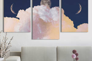 Модульная картина из 3 частей на холсте KIL Art Космос Луна и розовые облака 141x90 см (MK322014)