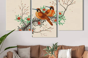 Модульная картина из 3 частей на холсте KIL Art Природа Птицы на цветущей ветке 141x90 см (MK322040)