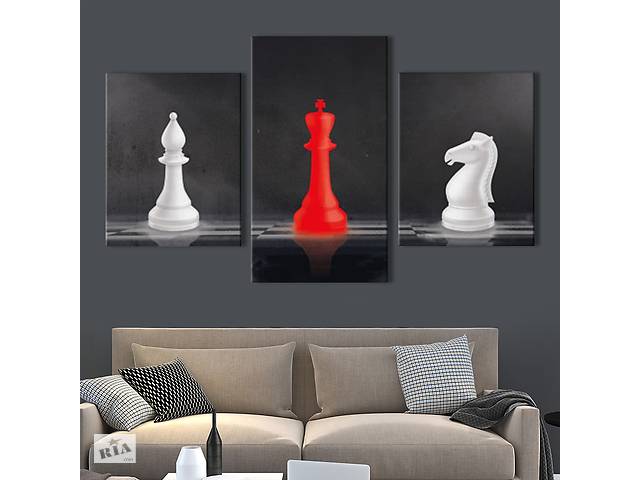Модульная картина из 3 частей на холсте KIL Art Шахматы Шахматные фигуры 141x90 см (MK322026)