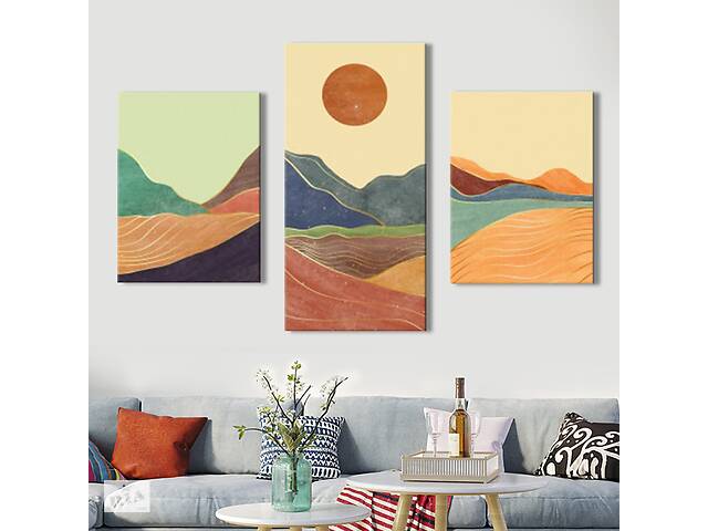 Модульная картина из 3 частей на холсте KIL Art Текстуры Закат солнца в горах 141x90 см (MK322041)