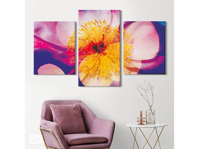 Модульная картина из 3 частей на холсте KIL Art Цветы Розовый цветок 96x60 см (MK322017)
