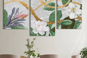 Модульная картина из 3 частей на холсте KIL Art Цветы Белые цветы и золото 96x60 см (MK322028)
