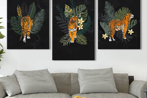 Модульная картина из 3 частей на холсте KIL Art Тигр в зелени 96x60 см (MK322024)