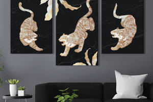 Модульная картина из 3 частей на холсте KIL Art Золотые тигры 96x60 см (MK322032)