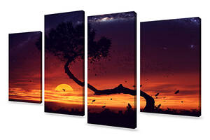 Модульная картина из 4 частей для интерьера KIL Art Дерево на закате 149x106 см (M4_XL_578)