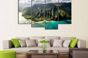 Модульная картина из 4 частей для интерьера KIL Art Гавайский остров Кауаи 149x106 см (M4_XL_613)