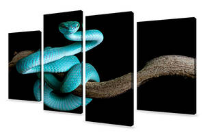 Модульная картина из 4 частей для интерьера KIL Art Голубая змея на ветке 149x106 см (M4_XL_579)
