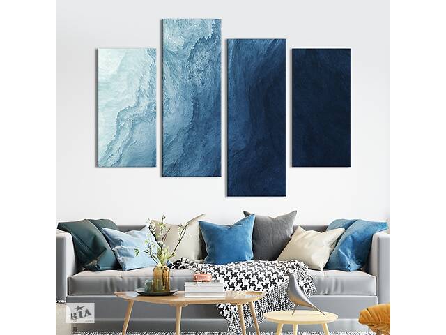 Модульная картина из 4 частей на холсте KIL Art Абстракция морская синева 129x90 см (58-42)