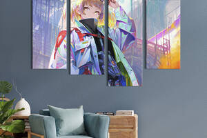Модульная картина из 4 частей на холсте KIL Art Аниме девушка в мегаполисе 149x106 см (677-42)