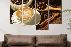 Модульная картина из 4 частей на холсте KIL Art Аромат кофе и корицы 129x90 см (280-42)