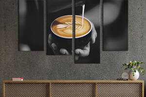 Модульная картина из 4 частей на холсте KIL Art Ароматный кофе с пенкой 129x90 см (300-42)