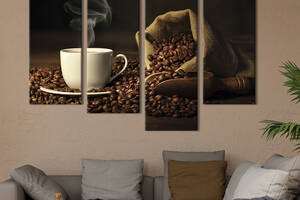 Модульная картина из 4 частей на холсте KIL Art Ароматные зерна бразильского кофе 129x90 см (311-42)