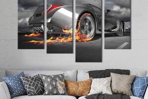 Модульная картина из 4 частей на холсте KIL Art Автомобиль серый металлик 129x90 см (93-42)