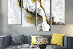 Модульная картина из 4 частей на холсте KIL Art Белая мраморная текстура с золотом 129x90 см (31-42)