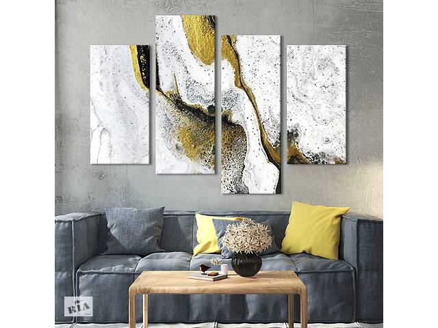 Модульная картина из 4 частей на холсте KIL Art Белая мраморная текстура с золотом 129x90 см (31-42)