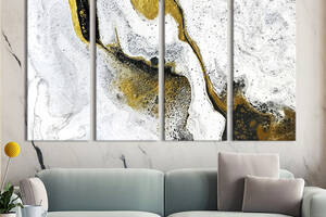 Модульная картина из 4 частей на холсте KIL Art Белый пенистый мрамор с чёрным и золотым 209x133 см (31-41)