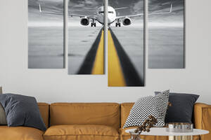 Модульная картина из 4 частей на холсте KIL Art Большой авиалайнер на взлётной полосе 129x90 см (109-42)