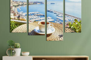 Модульная картина из 4 частей на холсте KIL Art Чашечка кофе на морском побережье 129x90 см (302-42)