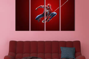 Модульная картина из 4 частей на холсте KIL Art Чёловек-паук на красном фоне 209x133 см (672-41)