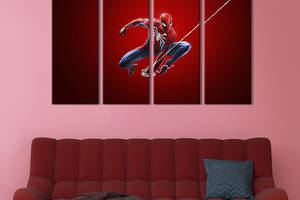 Модульная картина из 4 частей на холсте KIL Art Чёловек-паук на красном фоне 149x93 см (672-41)