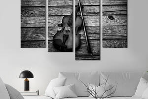 Модульная картина из 4 частей на холсте KIL Art Чёрная скрипка и смычок 149x106 см (538-42)