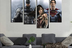 Модульная картина из 4 частей на холсте KIL Art Чудо-женщина, Бэтмен, Супермен - символи DC 89x56 см