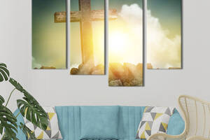 Модульная картина из 4 частей на холсте KIL Art Деревянный крест в ярких лучах солнца 129x90 см (474-42)