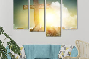 Модульная картина из 4 частей на холсте KIL Art Деревянный крест в ярких лучах солнца 89x56 см (474-42)