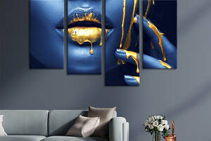 Модульная картина из 4 частей на холсте KIL Art Девушка с синей кожей в золоте 129x90 см (530-42)