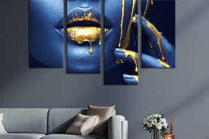 Модульная картина из 4 частей на холсте KIL Art Девушка с синей кожей в золоте 149x106 см (530-42)