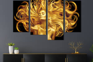 Модульная картина из 4 частей на холсте KIL Art Девушка с золотыми волосами 89x56 см (534-42)
