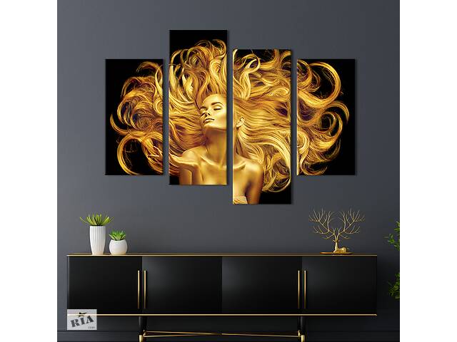 Модульная картина из 4 частей на холсте KIL Art Девушка с золотыми волосами 149x106 см (534-42)