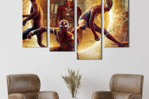 Модульная картина из 4 частей на холсте KIL Art Доктор Стрэндж и три Человека-паука 89x56 см (707-42)