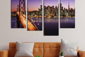 Модульная картина из 4 частей на холсте KIL Art Достопримечательность Сан-Франциско мост Золотые Ворота 89x56 см