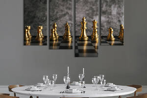 Модульная картина из 4 частей на холсте KIL Art Драгоценные золотые шахматы 129x90 см (540-42)