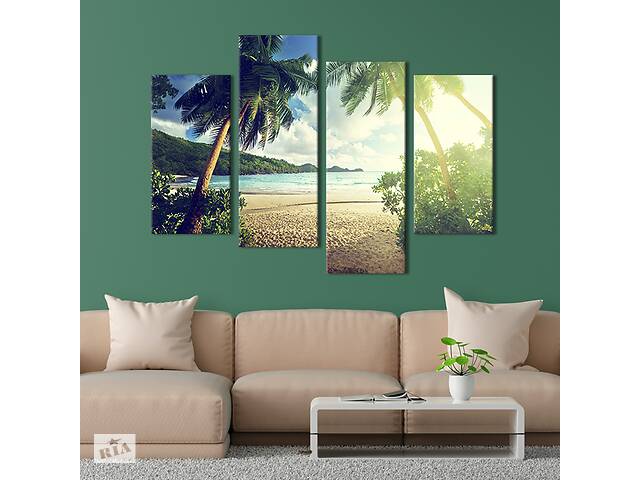 Модульная картина из 4 частей на холсте KIL Art Дикий тропический пляж на острове 89x56 см (420-42)