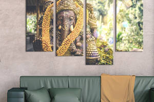 Модульная картина из 4 частей на холсте KIL Art Ганеша - индийское божество 129x90 см (79-42)