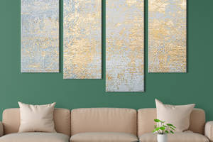Модульная картина из 4 частей на холсте KIL Art Голубое полотно в золотой блестящей краске 129x90 см (28-42)