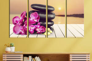 Модульная картина из 4 частей на холсте KIL Art Камни и орхидея на берегу залива 209x133 см (72-41)