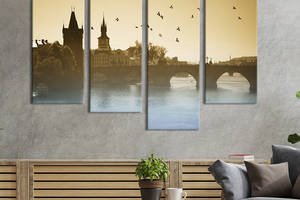 Модульная картина из 4 частей на холсте KIL Art Карлов мост в столице Чехии 129x90 см (317-42)