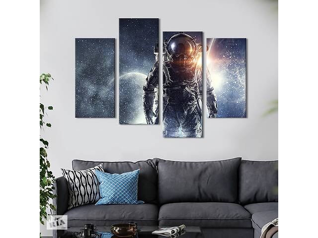 Модульная картина из 4 частей на холсте KIL Art Космонавт на орбите Земли 89x56 см (516-42)