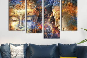 Модульная картина из 4 частей на холсте KIL Art Космическое сияние на портрете Будды 89x56 см (83-42)