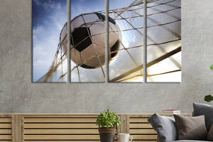 Модульная картина из 4 частей на холсте KIL Art Кожаный футбольный мяч 209x133 см (479-41)