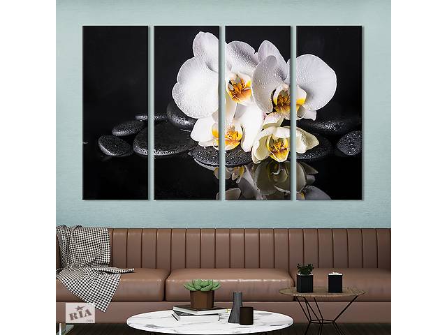 Модульная картина из 4 частей на холсте KIL Art Красивые белые орхидеи 209x133 см (68-41)